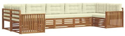 vidaXL Sofagarnituren 7 pcs Natur und Creme Massivholz Akazie, Garten, Moderne Sofas, langlebige Möbel, Terrasse, Bequeme Lounge, praktische Sitzgelegenheit