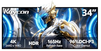Kuycon Q34W 4K Monitor ultrawide 34'' 21:9 Minimalist senza supporto | 3440x1440, 165Hz, 5ms, 10 bit 1.07B colori, USB-C 100W ricarica rapida, altoparlanti integrati, schermo lucido antiriflesso