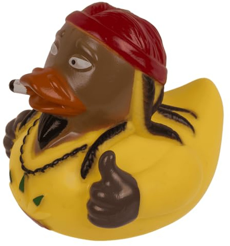 Palleon Rasta Quietscheente – Witzige Gummiente als Geschenk | Ca. 10 cm große Motivente mit Quietschfunktion – Reggae-Design mit Dreadlocks, Hut & Daumen hoch
