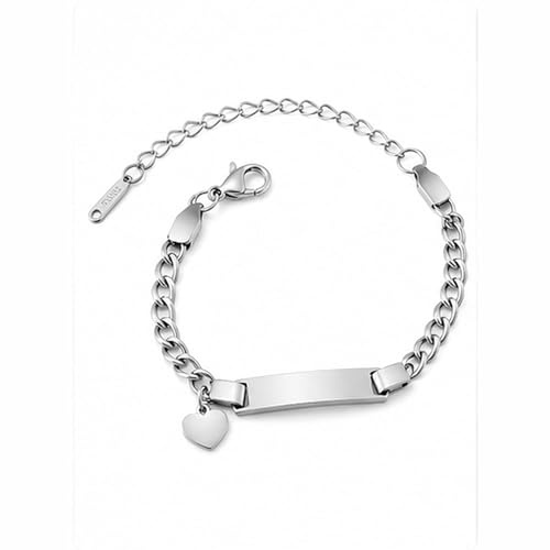 Personalisiertes Baby-Armband mit Gravur, Edelstahl, mit Namen für Jungen & Mädchen, Taufarmband, Geschenk zur Taufe, Geburt, Kommunion & Geburtstag (Herz)