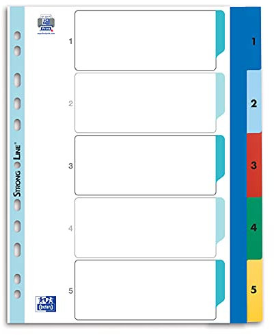 Oxford 100205096 Kunststoff-Register Strong-Line Zahlen 1-5, A4, XL, 5-teilig