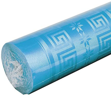 Pro Nappe - Réf R485039I - Nappe jetable en papier damassé en rouleau de 50 M de long X 1,18 M de large - Papier damassé au motif universel chic et classique - 166 couverts - Couleur bleu turquoise
