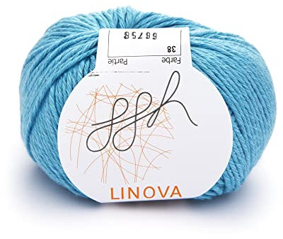 ggh Linova | Baumwolle mit Leinen Mischung | 50g Wolle zum Stricken oder Häkeln | Farbe 038 - Aqua