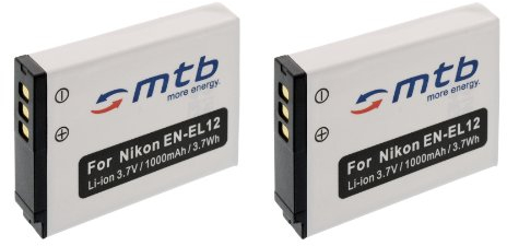 2X Batterie EN-EL12 Compatible avec Nikon KeyMission 170, 360 // Coolpix A1000, AW100, AW130, B600, P300, S70, S610, S610c… - weitere Modelle Voir descriptif!