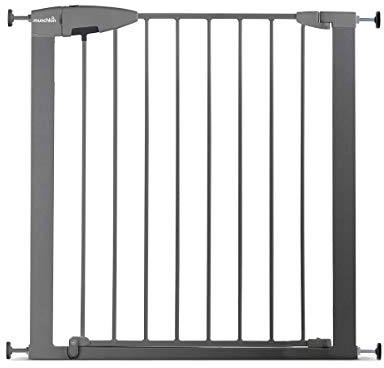 Munchkin Easy Lock Tür-/Treppenschutzgitter mit Druckbefestigung, 73 - 79 cm, erweiterbar auf 114 cm mit Verlängerung, Metall, silber