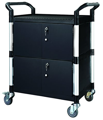 T-EQUIP Kunststoffwagen mit Türen, PSC-130MSRT, 3 Etagen, LxBxH: 850 x 480 x 1000 mm, Kapazität: 250 kg