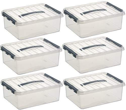 6x SUNWARE Q-Line Box - 12 Liter - 400 x 300 x 140 mm - transparent/grau
