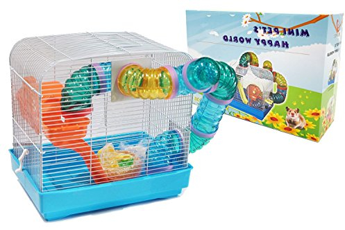 Hamsterkäfigkabine für Hamster mit Rad und spezieller Tunnelfarbe Wird zufällig gesendet 32,5 * 23 * 23 cm
