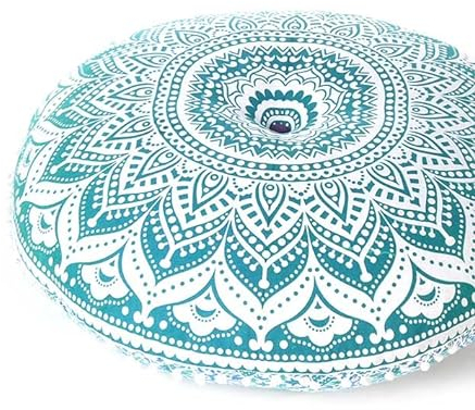 Eyes of India - 32 Zoll Bodenkissen, Meditation, Sitzkissen, Mandala, Tagesdecke, rund, voller Farben, dekorativ, Boho, Boho, Hund, indisch, Bezug – Grün #1, 80 cm, Durchmesser