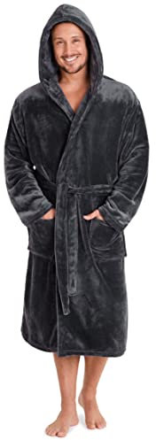 CityComfort Herren Morgenmantel Super weich Herren Fleece Robe mit Kapuze Roben Bademantel warm und kuschelig (Anthrazit, XXL)
