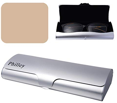 Philley Brillenetui Aluminium Ultraleichtes Hartschalenetui für Kurzsichtige Brillen für Damen & Herren(Silber)