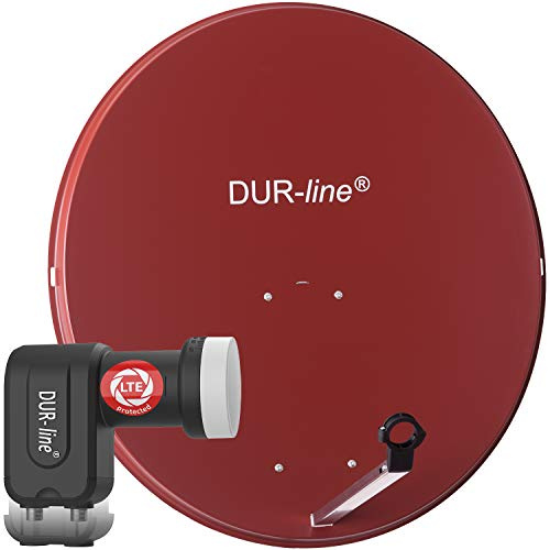 DUR-line MDA 90 Rot - Digiatale 2 Teilnehmer Satellitenschüssel Komplett-Anlage mit +Ultra Twin - LNB [Camping, Astra 19,2°, DVB-S/S2, Full HD, 4K, 3D]