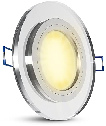 SSC-LUXon flacher Design Glas Einbaustrahler inklusive fourSTEP LED Leuchtmittel 4W warmweiß 230V - Einbau Deckenleuchte rund silber