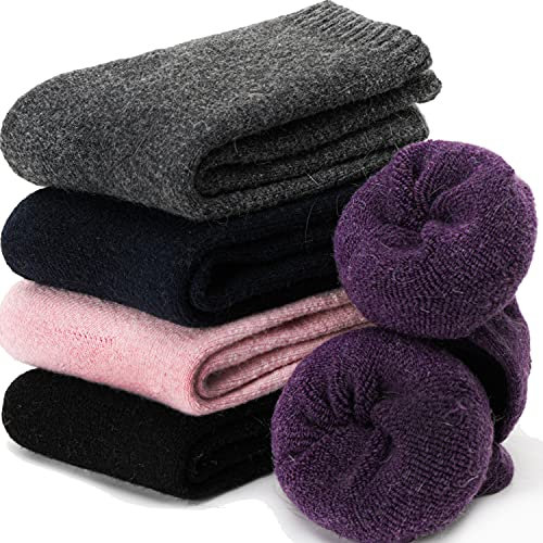 EBMORE Chaussettes Chaudes Femme en Laine Mérinos Chaussettes Femme 39 42 Hiver Épaisses Thermiques pour Femme la Randonnée Cadeau Noel 5 Paires (Assorties C)