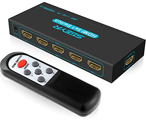 SGEYR Switch Hdmi 4k, Switch Hdmi 4k 5 Entrées 1 Sortie, Switch Hdmi avec Telecommande, Commutateur Hdmi, Switch Hdmi 1.4, Switch Hdmi Commutateur, pour PS5, Lecteur, DVD, Projecteur, Windows