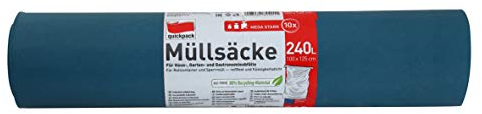 Unbekannt quickpack 824011 Müllsack, LDPE Polyethylen aus 80% Recycling-Material, Blau, 100x125, 8