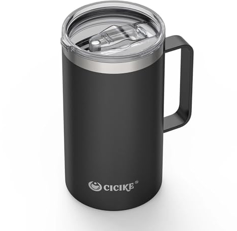 cicike 24 Ounces Travel Mug with Handle and Lid, Insulated, Stainless Steel Coffee Mug, Camping Gift for Men and Women, Keep Cold for 9 Hours and Hot for 3