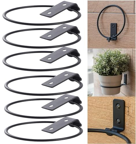 Ysislybin Metall Blumentopf Haken,6 Stück Ring Blumentopf Rack,Ring Pflanzer Rack,Wandhalterung Blumentopfhalter,Blumentopfhalter,Blumentopfhalter Wand,Metall Halter,mit Schrauben,für Gartenterrasse