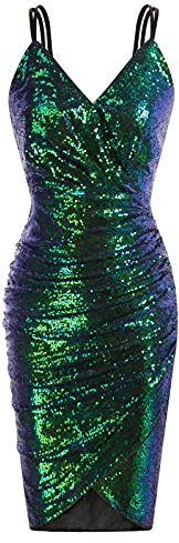 Grace Karin, Mini abito da donna in velluto, con paillettes, spalline sottili e scollo a V, aderente, adatto per feste e per ballare, XXL
