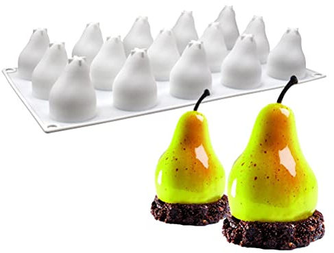 Enkomy Moule en silicone avec 15 cavités - Forme poire - Design fruit 3D - Pour bricolage, desserts, gâteaux, chocolat, accessoires de cuisson - Revêtement anti-adhésif