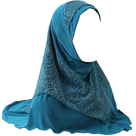 JDYaoYing Muslimischer Hijab-Kopfschal für Damen, Spitze, islamischer Turban-Schal, Schal, blau, Einheitsgröße