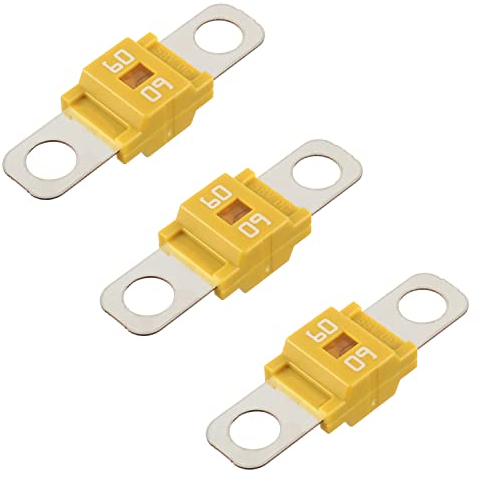 BOJACK Midi Hochstromsicherung Bolt-on Sicherung 60A Ampere gelb für PKW, LKW, Baufahrzeuge, Busse, Wohnwagen (3 Stück 60A)
