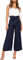 FANCYINN Damen 2 teiliges Crop Pants Set mit weitem Bein Wide Strap V-Ausschnitt Tank High Waist Cropped Paper Bag Hose mit Gürtel weiß Top und Meerblau Hose M