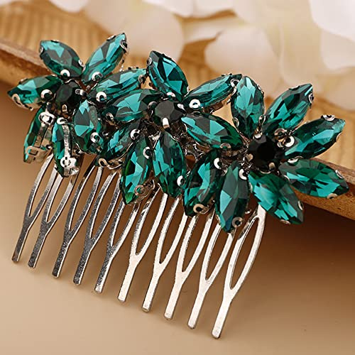 BERYUAN Kristallblumen-Haarkamm für Damen und Mädchen, Abschlussball, Kristalle, Haarkamm, Hochzeitskopfschmuck für Braut, Brautjungfer, Blumenmädchen, Grün