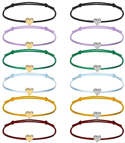 12 Stück Herz Freundschaftsarmband,Paar Armband,Paar Freundschaftsarmband, Herz Seil Armbänder Filigranes Herz Armband Größenverstellbar Herz Armband für Frauen Mädchen