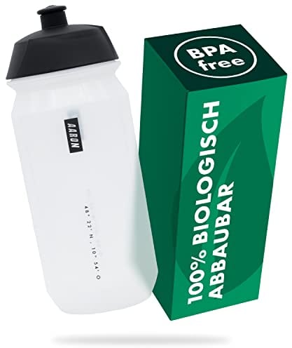 AARON ECO Trinkflasche aus nachhaltigem Zuckerrohr, 750 ml, leicht und auslaufsicher, praktische BPA-freie Wasserflasche für Sport, Fitness, Wandern, Outdoor in transparent
