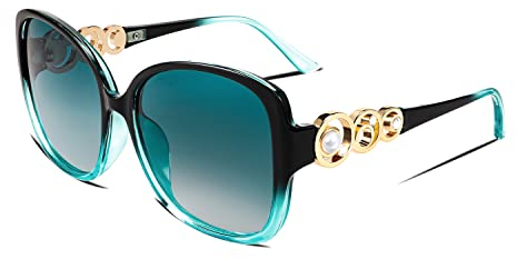 FEISEDY Sonnenbrille Damen Polarisiert Groß Vintage 70er 80er Jahre Brille mit Mit Perleneinlage & UV400 Schutz B2821