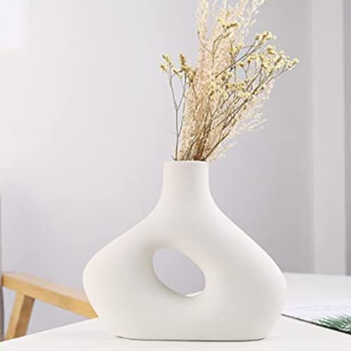 Disoza Keramik Vasen Deko Porzellan Vase für Pampasgras Blumen Weiß Blumenvase Modern Vasen für Tischdeko Hochzeit Tulpenvase für Trockenblumen Küche Büro Wohnzimmer 23x20x4