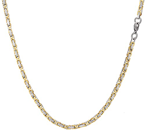 AFSTALR Herren Königskette Gold Schmuck für Herren ,Edelstahl Breit Herrenkette Männer 4mm Byzantinische Kette Halskette für Herren Länge 65cm