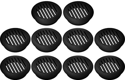 cyclingcolors 10 x Griglia di ventilazione per aerazione rotonda in plastica, diametro incasso, 50 mm, altezza 12,5 mm, copertura per soffitto e falegnameria, nero