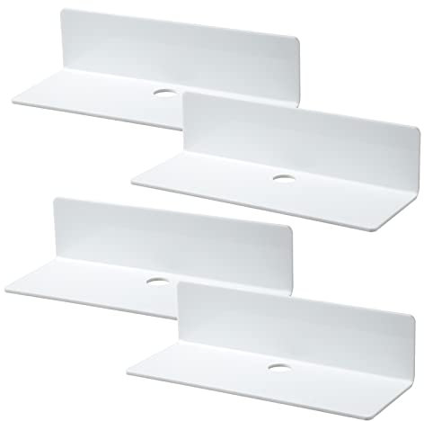 4 Pcs Acrylic Floating Shelves, Small Shelf for Wall No Nails Self Adhesive Shelves Bedroom Display Floating Shelves for Photo, Alarm Clock, Plant - White Shelves