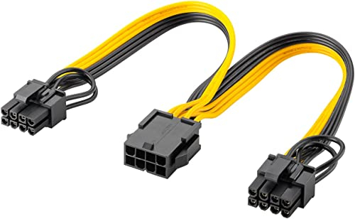 goobay 60000 Netzteil Kabel 8 Pin Buchse auf Dual 6+2 Stecker für PCIe, Stromkabel zum Anschluss von dualen 6 Pin und 8 Pin Grafikkarten, PCI Express Grafikkarten Stromkabel, Gelb-Schwarz, 2x 23cm