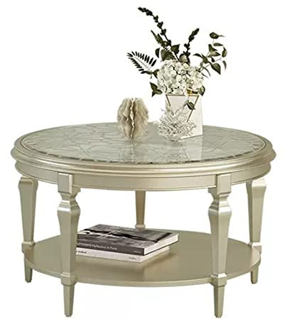 Couchtisch, Wohnzimmer-Beistelltisch, Sofatisch, Moderner runder Couchtisch aus Holz mit hohlen Schnitzereien und Glasplatte, 31,4/39,3 Zoll eleganter runder Luxus-Sofatisch for Wohnzimmer Cocktailtis