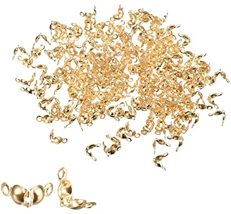 sourcing map 200Stk Offene Perlen Spitzen Knoten Abdeckungen 1.3mm Metall Zweischalig Crimpen Aufklappbare Kalotte Ende Kappen für Schmuck Herstellung DIY Handwerk Champagne