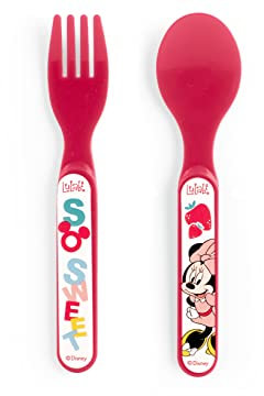 Lulabi Minnie Happytimes - Juego de cuchara y tenedor, polipropileno, para bebés