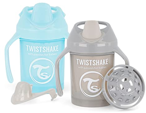 Twistshake 2x Gobelet Pour Bébé Avec Bec Souple Et Mixeur De Fruits - 230ml | Sans BPA | Gourde D'apprentissage Pour Enfants | Bleu Gris