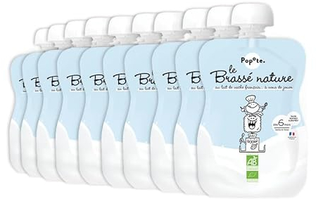 POPOTE - Brassé Nature sans sucre Texture Lisse dès 6 mois - Pack de 10 gourdes x 100g