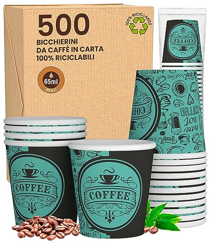 500 Bicchierini in Carta per caffè 65ml PubGreenCUP - Bicchieri Ecologici Biodegradabili Monouso Piccoli Asporto Bevande Calde