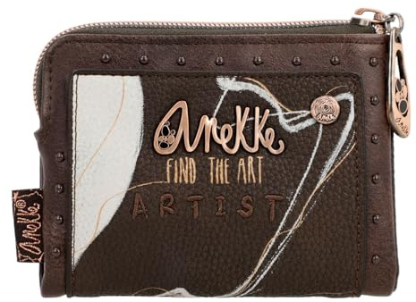 Anekke Kleine Geldbörse für Damen, RFID-Schutz, Geldbörse aus Kunstleder mit Klappverschluss, Braun, Zubehör und Accessoires für Damen, Maße 12 x 9 x 3 cm, bunt
