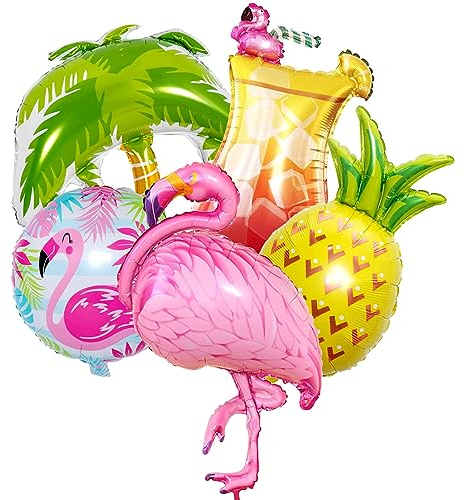 WEIPUER 5 Stück Hawaii Luftballons Flamingo Riesen Flamingo Palmenbaum Ananas Sommerparty Deko Folienballon Hawaiian Helium Foil Ballons Aloha Luau Party Deko