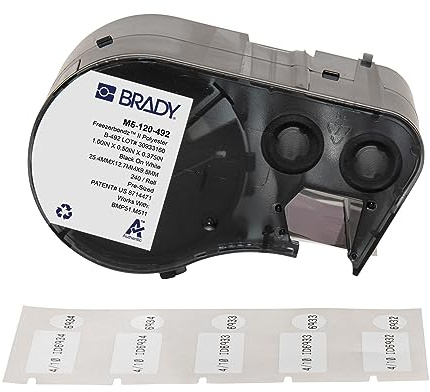 Brady FreezerBondz™ Polyester-Vorgefertigte Etiketten für Etikettendrucker BMP51/BMP53/M511-240 Klebeetiketten - Schwarz auf Weiß (25,40 mm (B) x 12,70 mm (H) x 9,53 mm (∅)) - M5-120-492