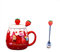 Soulnioi Cute Ceramic Mug Strawberry Cup with Lid and Spoon, Kawaii Cup for Tea Milk, Gifts for Girls/Women (Red Strawberry)