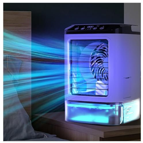 Portable Air Coolers for Home, 900ml Water Tank,with Ice Box,3 Wind Speeds House Aircon 3 Wind Speeds,Cooling Mist,7 LED Lights Air Condition Cooler for Home Office