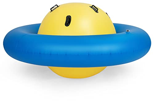 DREAMADE 233cm Kuppelwippe aufblasbar, Spielwippe mit 6 Griffen, aufblasbar Kletterkuppel für 3 Kinder ab 5 Jahren, bis zu 113kg, für Hinterhof Garten (Gelb + Blau, φ 223)