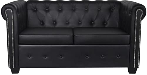 Gecheer Chesterfield Sofa 2-Sitzer Loungesofa Polstersofa Lounge Couch Sofagarnitur Vintage Couch Bürosofa Polstermöbel Stilsofa Couchgarnitur Polstersofa Kunstledersofa Kunstleder Schwarz