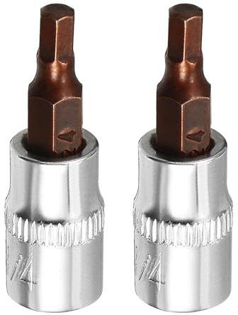 2PCS Juttzzei Hex Bit Socket, 1/4 Drive x H4 (4mm) Allen Key Socket, Premium S2 Alloy Steel 4mm Hex Bit with 1.5 Length for Torque Wrench, Ratchet Wrench, Impact Power Drills